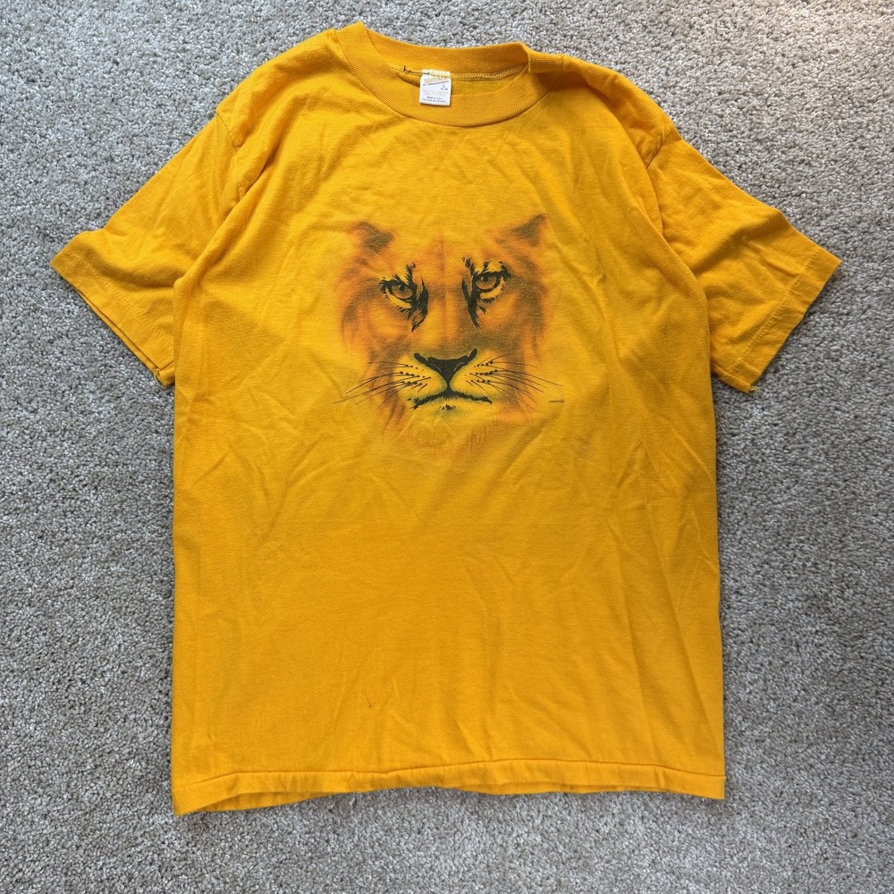 Vintage Sportswear Shirt Mens L Yellow Lion Graphic Tee T-Shirt Animal Wildlife